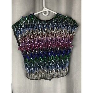 Pearlette Women's Sz L? 38" Bust Multicolor Sequin Sheer Sleeveless Top